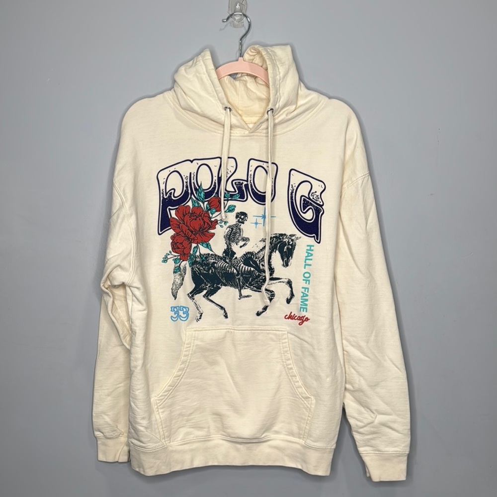 Polo G  Cream Hoodie Skeleton Graphic Sz L